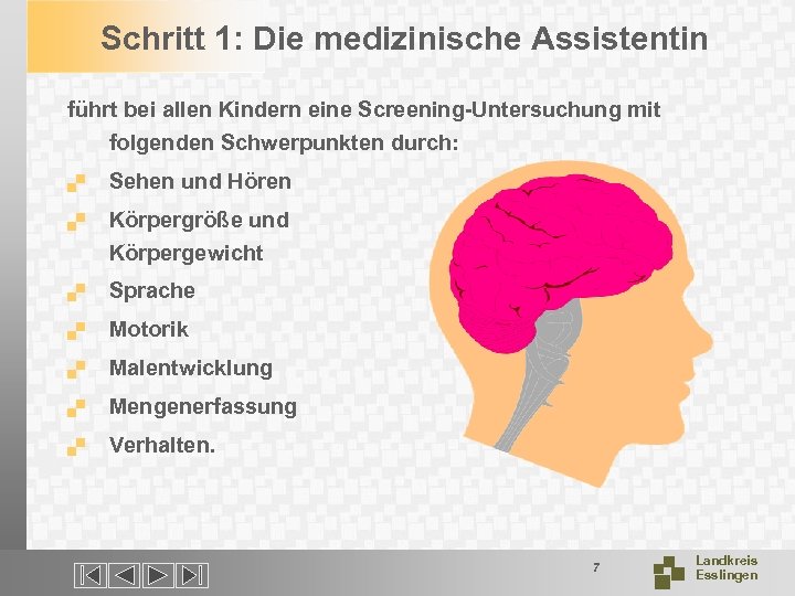 Schritt 1: Die medizinische Assistentin führt bei allen Kindern eine Screening-Untersuchung mit folgenden Schwerpunkten