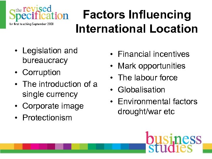 Factors Influencing International Location • Legislation and bureaucracy • Corruption • The introduction of