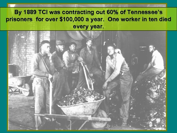 By 1889 TCI was contracting out 60% of Tennessee’s prisoners for over $100, 000