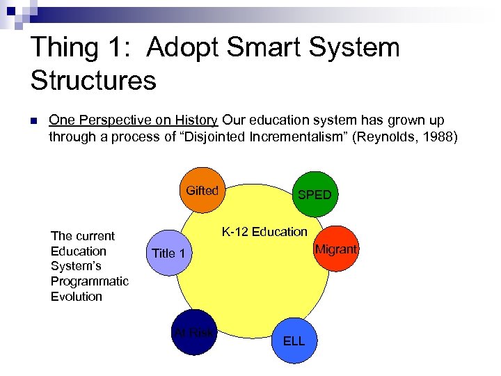 Thing 1: Adopt Smart System Structures n One Perspective on History Our education system