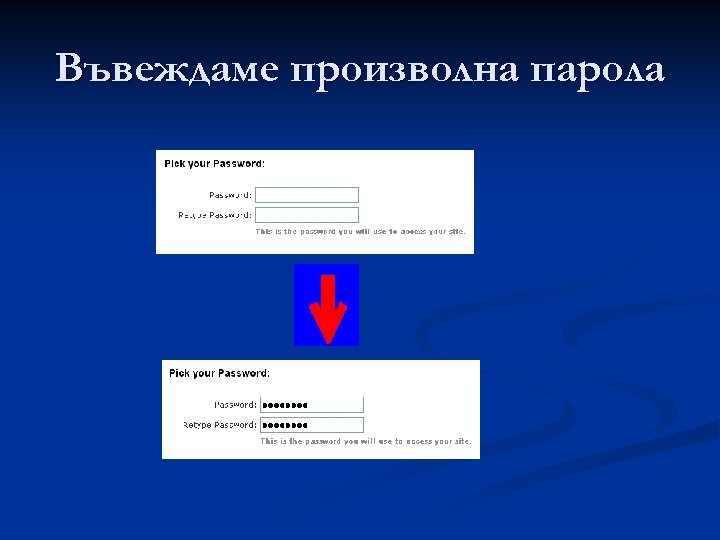 Въвеждаме произволна парола 