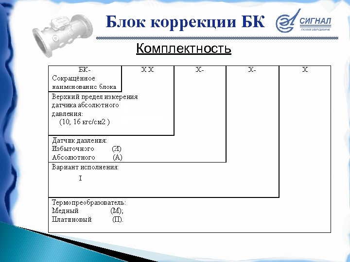 Блок коррекции БК Комплектность 
