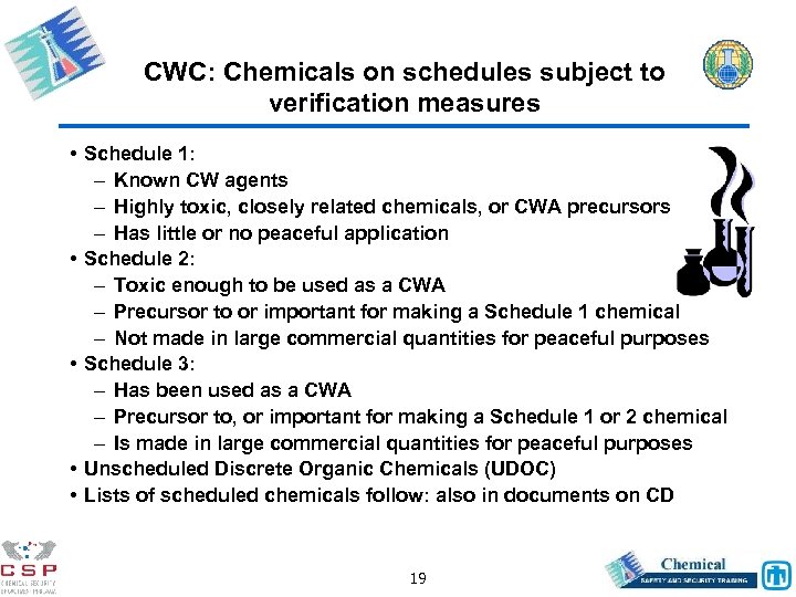 CWC: Chemicals on schedules subject to verification measures • Schedule 1: – Known CW