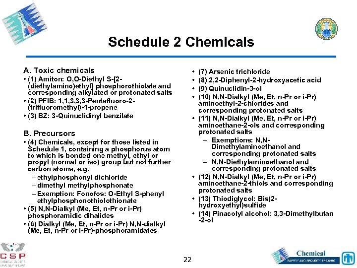 Schedule 2 Chemicals A. Toxic chemicals • • • (1) Amiton: O, O-Diethyl S-[2(diethylamino)ethyl]
