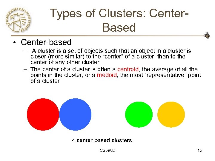 Types of Clusters: Center. Based • Center-based – A cluster is a set of