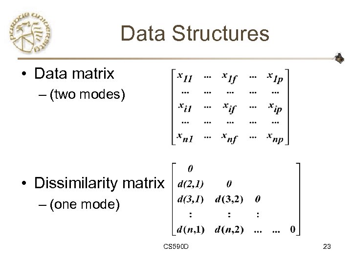 Data Structures • Data matrix – (two modes) • Dissimilarity matrix – (one mode)