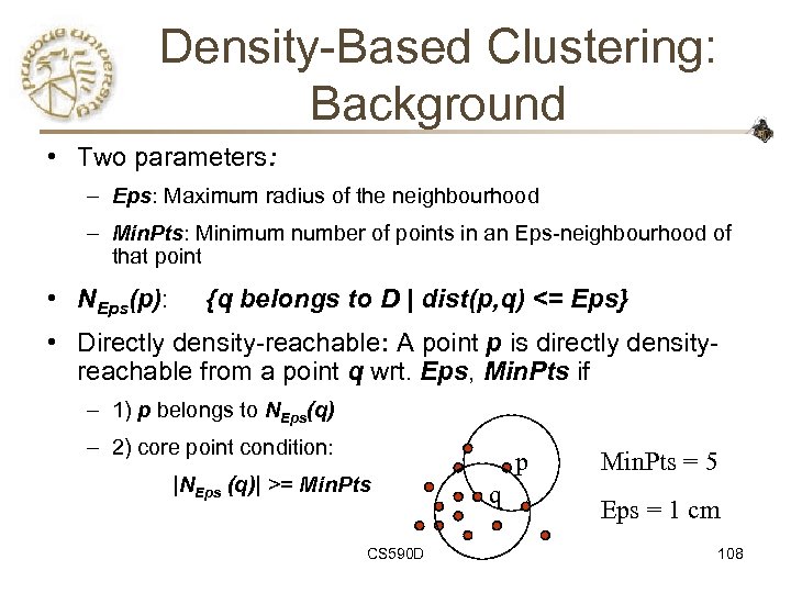 Density-Based Clustering: Background • Two parameters: – Eps: Maximum radius of the neighbourhood –