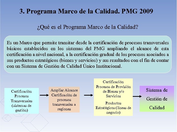 3. Programa Marco de la Calidad. PMG 2009 ¿Qué es el Programa Marco de