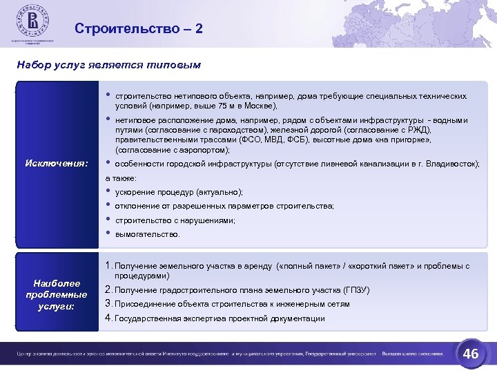 Строительство – 2 Набор услуг является типовым • • Исключения: • строительство нетипового объекта,