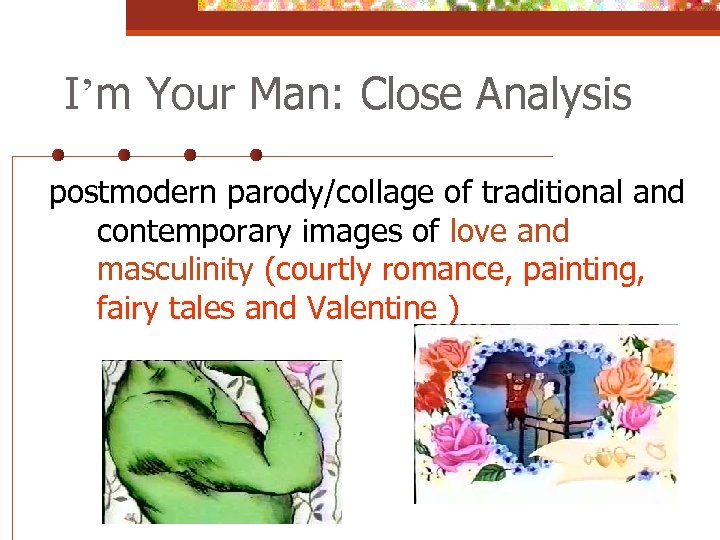 I’m Your Man: Close Analysis postmodern parody/collage of traditional and contemporary images of love