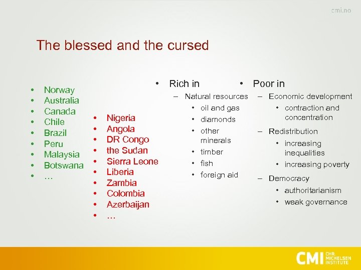 The blessed and the cursed • • • Norway Australia Canada Chile Brazil Peru