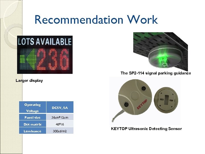 Recommendation Work The SP 2 -114 signal parking guidance sensor Larger display Operating Voltage