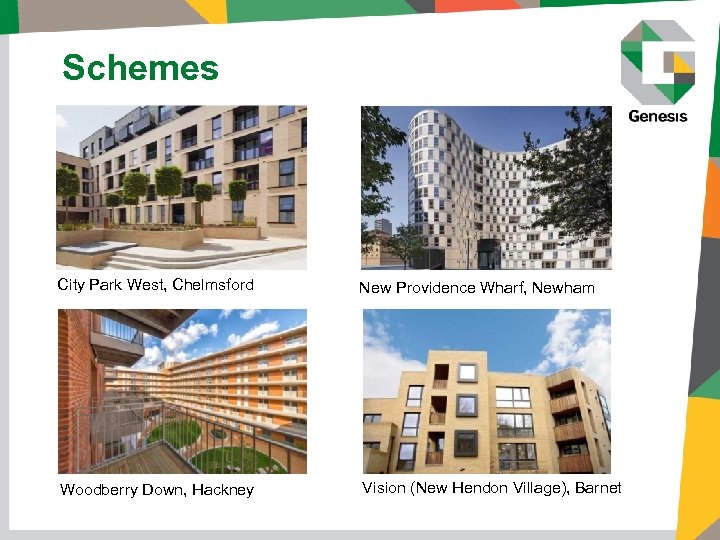 Schemes City Park West, Chelmsford New Providence Wharf, Newham Woodberry Down, Hackney Vision (New