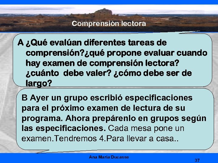 Comprensión lectora A ¿Qué evalúan diferentes tareas de comprensión? ¿qué propone evaluar cuando hay