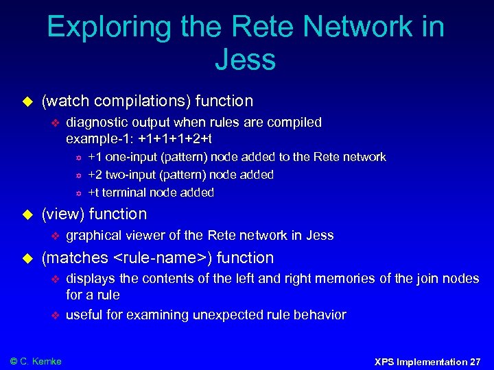 Exploring the Rete Network in Jess (watch compilations) function diagnostic output when rules are