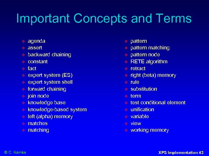 Important Concepts and Terms © C. Kemke agenda assert backward chaining constant fact expert