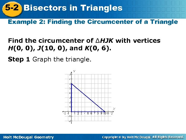 5 -2 Bisectors in Triangles Example 2: Finding the Circumcenter of a Triangle Find