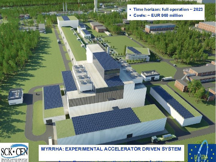 § Time horizon: full operation ~ 2023 § Costs: ~ EUR 960 million MYRRHA: