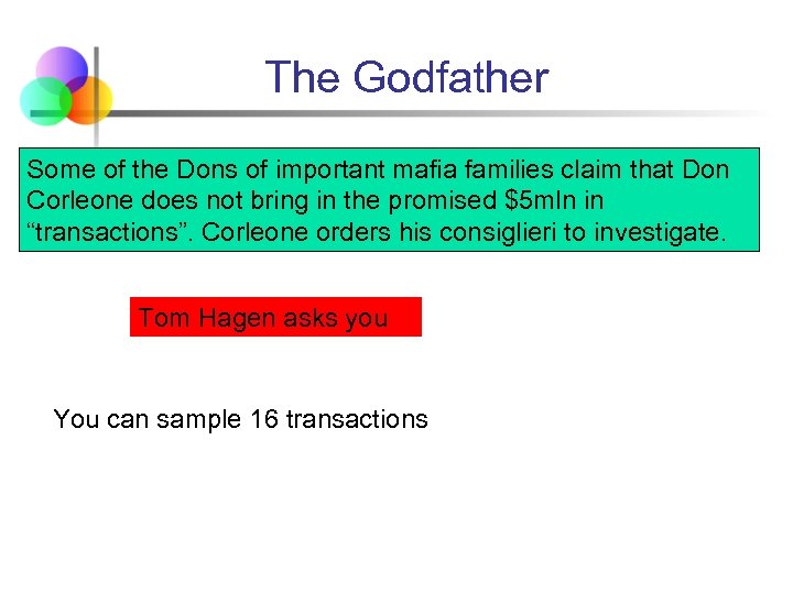 The Godfather Some of the Dons of important mafia families claim that Don Corleone