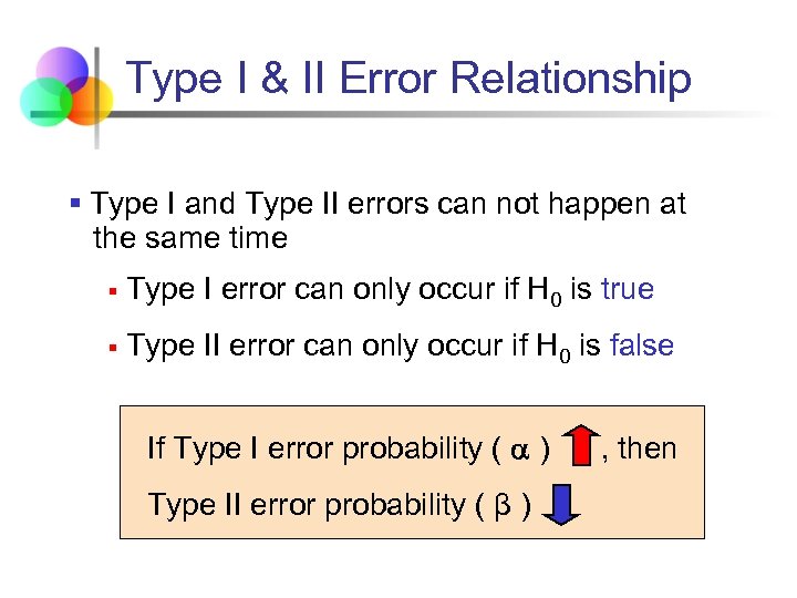 Type I & II Error Relationship § Type I and Type II errors can