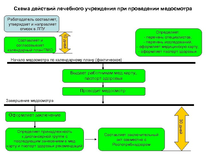 Схема действий лечебного учреждения при проведении медосмотра Работодатель составляет, утверждает и направляет список в