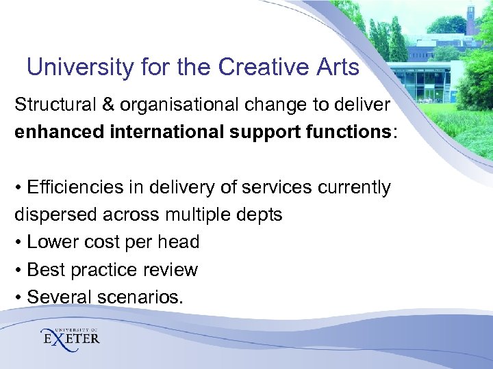University for the Creative Arts Structural & organisational change to deliver enhanced international support