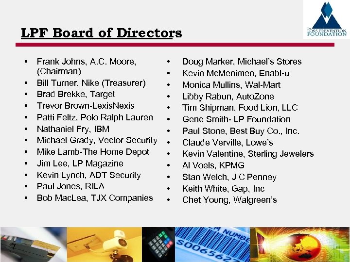 LPF Board of Directors § § § 7 Frank Johns, A. C. Moore, (Chairman)