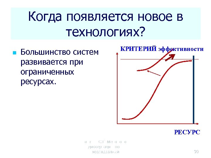 Когда появляется новое в технологиях? n Большинство систем развивается при ограниченных ресурсах. КРИТЕРИЙ эффективности