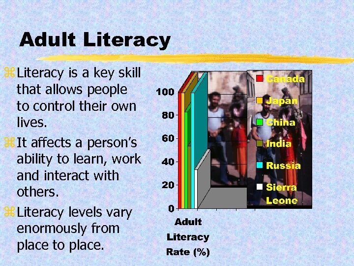 Adult Literacy z Literacy is a key skill that allows people to control their