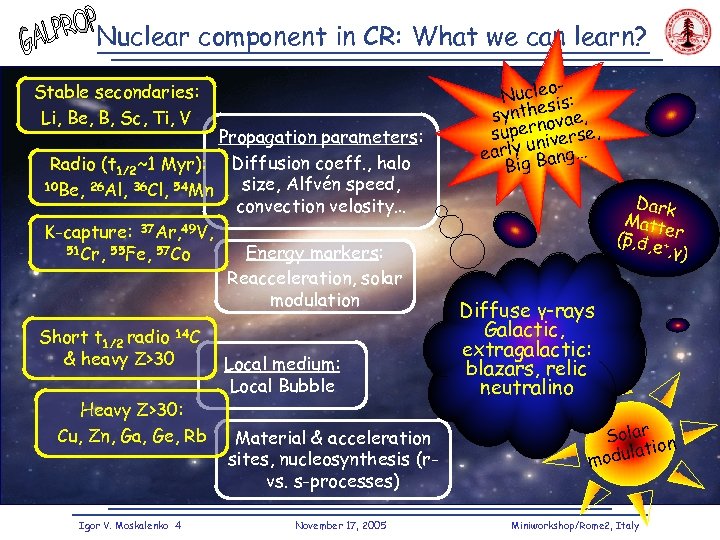 Nuclear component in CR: What we can learn? Stable secondaries: Li, Be, B, Sc,