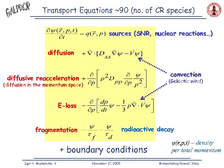 Transport Equations ~90 (no. of CR species) sources (SNR, nuclear reactions…) diffusion convection diffusive