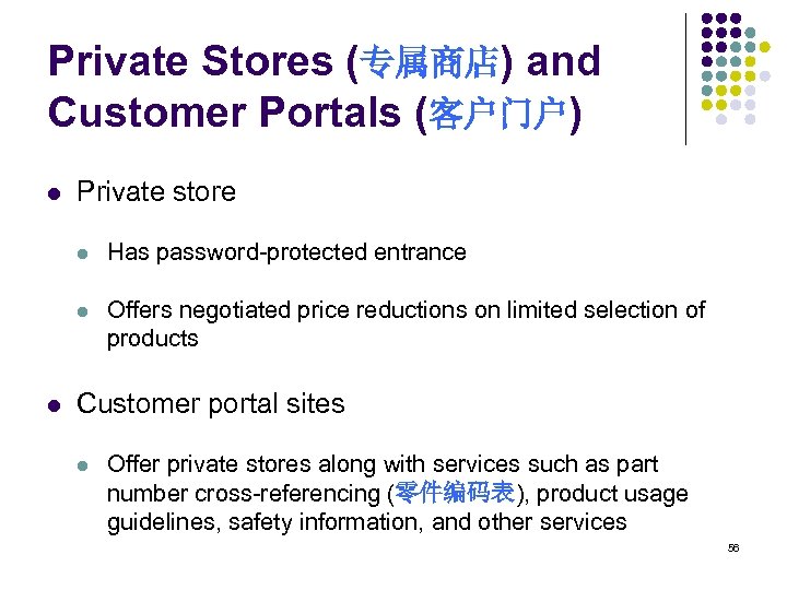 Private Stores (专属商店) and Customer Portals (客户门户) l Private store l l l Has