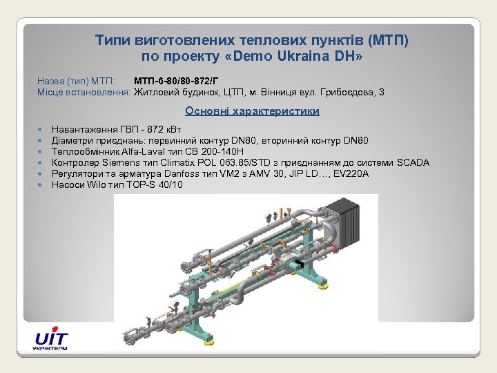 Типи виготовлених теплових пунктів (МТП) по проекту «Demo Ukraina DH» Назва (тип) МТП: МТП-6
