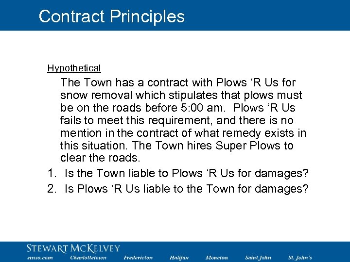 Contract Principles Hypothetical The Town has a contract with Plows ‘R Us for snow