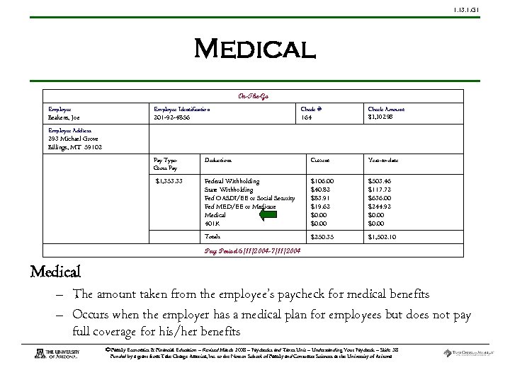 1. 13. 1. G 1 Medical On-The-Go Employee Identification Check # Beakens, Joe 201