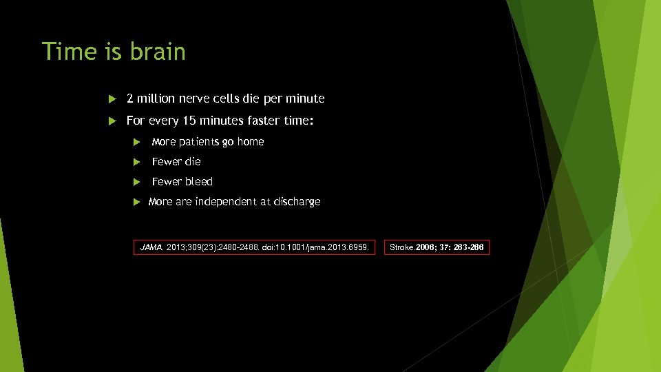 Time is brain 2 million nerve cells die per minute For every 15 minutes