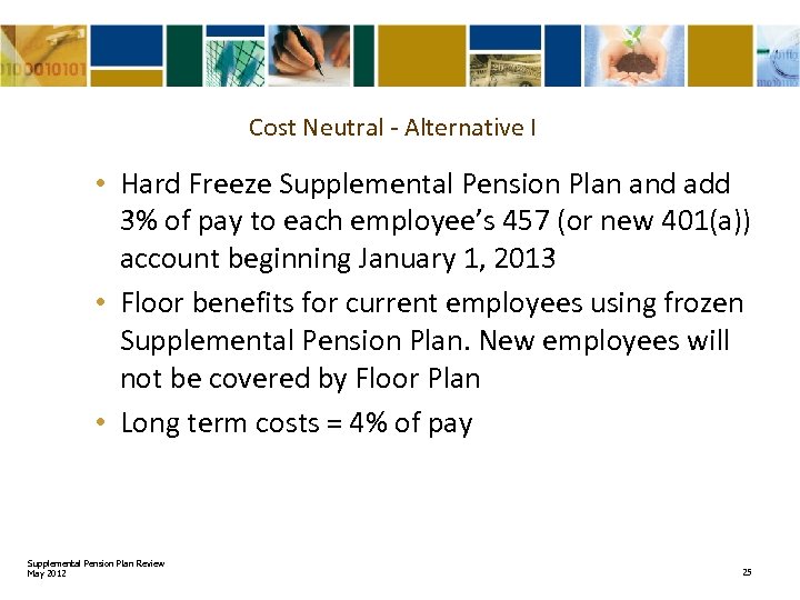 Cost Neutral - Alternative I • Hard Freeze Supplemental Pension Plan and add 3%