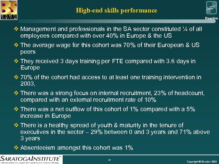 High-end skills performance Resolve Group v Management and professionals in the SA sector constituted