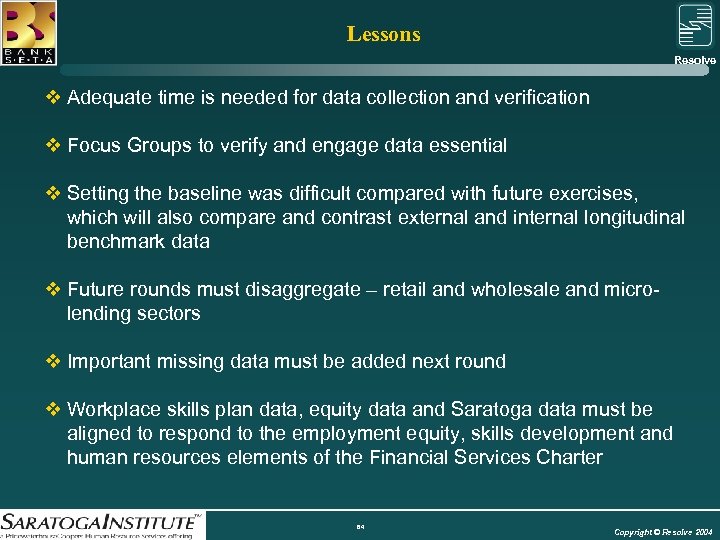 Lessons Resolve Group v Adequate time is needed for data collection and verification v