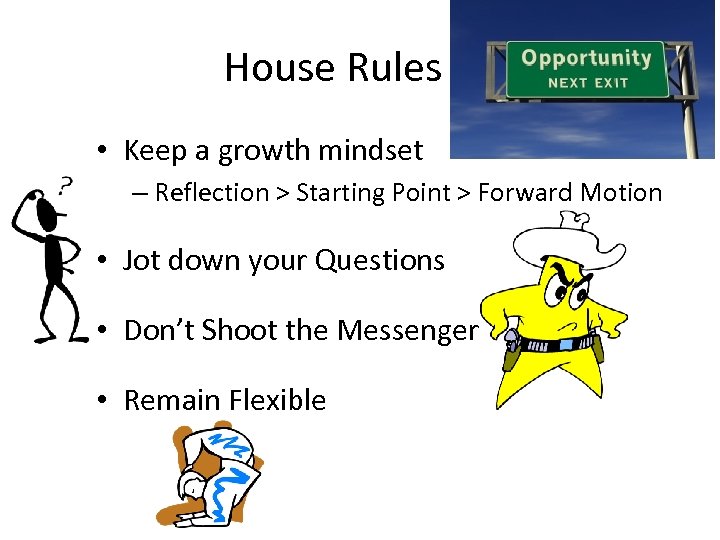 House Rules • Keep a growth mindset – Reflection > Starting Point > Forward