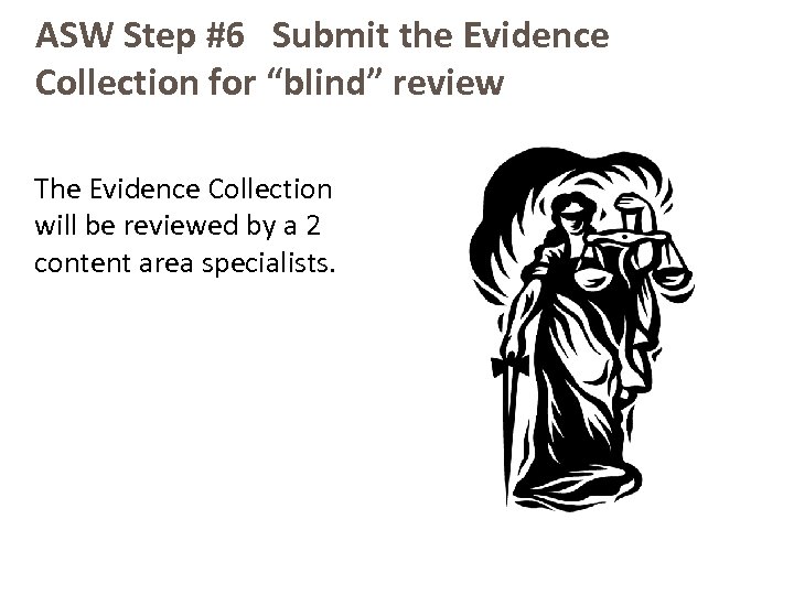 ASW Step #6 Submit the Evidence Collection for “blind” review The Evidence Collection will