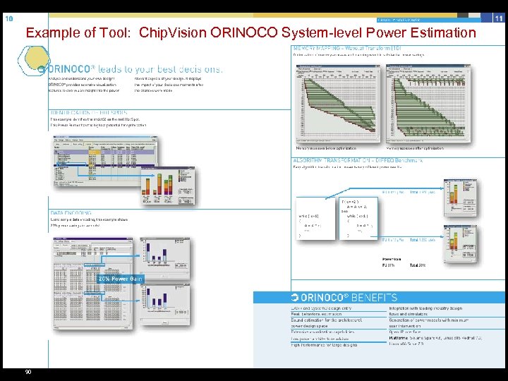 Example of Tool: Chip. Vision ORINOCO System-level Power Estimation 90 