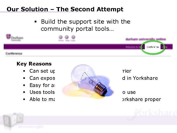 Our Solution – The Second Attempt § Build the support site with the community