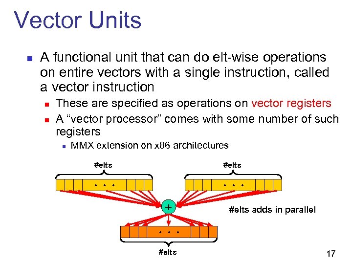 Vector Units n A functional unit that can do elt-wise operations on entire vectors