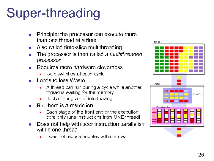 Super-threading n n Principle: the processor can execute more than one thread at a