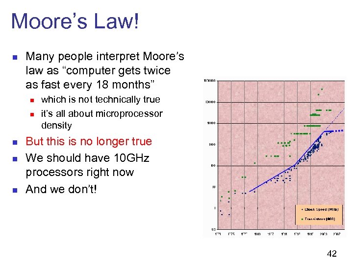 Moore’s Law! n Many people interpret Moore’s law as “computer gets twice as fast