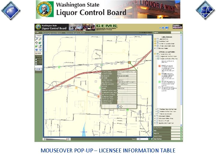 MOUSEOVER POP-UP – LICENSEE INFORMATION TABLE 