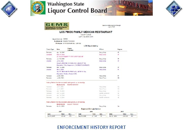 ENFORCEMENT HISTORY REPORT 