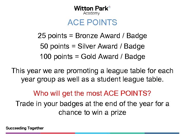 ACE POINTS 25 points = Bronze Award / Badge 50 points = Silver Award