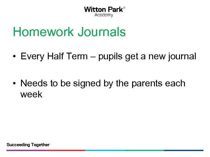 Homework Journals • Every Half Term – pupils get a new journal • Needs